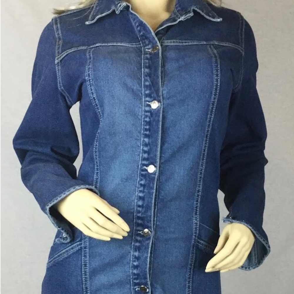 Long Denim Blue Turkish Women’s Stretch Coat Revolt Jeans Brand on buttons